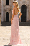 Vestido de Baile Longo Floral Cinzento Verde com Contas de Sereia e Fenda