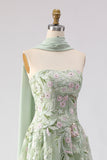 Vestido de baile longo, bordado e sem alças, lantejoulas Sage Dusty A-Line