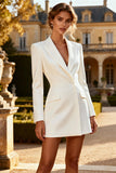 Vestido de Noiva Blazer Curto com Lapela Branca e Mangas