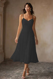 Vestido de Noiva Midi em Chiffon com Alças Finas Brancas