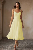 Vestido de Noiva Midi em Chiffon com Alças Finas Brancas