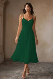 Vestido de Noiva Midi em Chiffon com Alças Finas Brancas