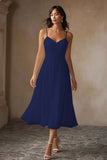 Vestido de Noiva Midi em Chiffon com Alças Finas Brancas
