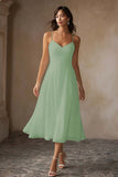 Vestido de Noiva Midi em Chiffon com Alças Finas Brancas