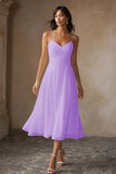 Vestido de Noiva Midi em Chiffon com Alças Finas Brancas