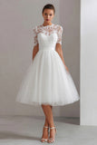 Branco High Neck Uma Linha Renda Courthouse Vestido de Noiva