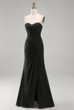 Branco Sem Alças Longo Vestido de noiva Tubinho Franzidos