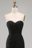 Vestido formal comprido de chiffon preto, roupa sem alças, com abertura