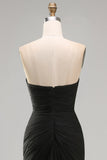 Vestido formal comprido de chiffon preto, roupa sem alças, com abertura