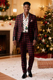 Red Black Grid 2 Piece Notched Lapela Homens Prom Suits