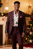 Red Black Grid 2 Piece Notched Lapela Homens Prom Suits