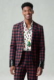 Red Black Grid 2 Piece Notched Lapela Homens Prom Suits