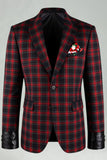 Red Black Grid 2 Piece Notched Lapela Homens Prom Suits