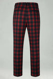 Red Black Grid 2 Piece Notched Lapela Homens Prom Suits