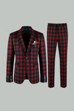 Red Black Grid 2 Piece Notched Lapela Homens Prom Suits