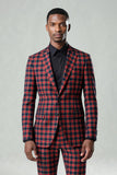 Vermelho Preto Xadrez Notched Lapela 2 Peças Homens Prom Suits