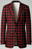 Vermelho Preto Xadrez Notched Lapela 2 Peças Homens Prom Suits