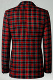 Vermelho Preto Xadrez Notched Lapela 2 Peças Homens Prom Suits
