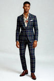 Vermelho Preto Xadrez Notched Lapela 2 Peças Homens Prom Suits