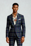 Vermelho Preto Xadrez Notched Lapela 2 Peças Homens Prom Suits