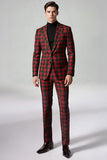 Vermelho Preto Xadrez Notched Lapela 2 Peças Homens Prom Suits