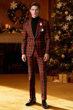 Vermelho Preto Xadrez Notched Lapela 2 Peças Homens Prom Suits