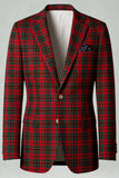 Vermelho Preto Xadrez Notched Lapela 2 Peças Homens Prom Suits