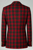 Vermelho Preto Xadrez Notched Lapela 2 Peças Homens Prom Suits