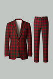 Vermelho Preto Xadrez Notched Lapela 2 Peças Homens Prom Suits