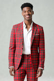 Vermelho Preto Xadrez Notched Lapela 2 Peças Homens Prom Suits