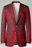 Vermelho Preto Xadrez Notched Lapela 2 Peças Homens Prom Suits