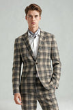 Castanho Cinzento 2 Peças Notched Lapel Grid Fatos de Baile de Formatura Masculino com Bolsos