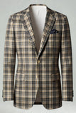 Castanho Cinzento 2 Peças Notched Lapel Grid Fatos de Baile de Formatura Masculino com Bolsos