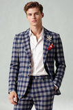 Castanho Cinzento 2 Peças Notched Lapel Grid Fatos de Baile de Formatura Masculino com Bolsos