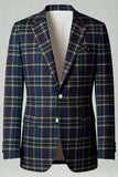 Blue Green Grid Notched Lapela 2 Peças Homens Prom Suits