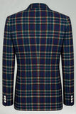 Blue Green Grid Notched Lapela 2 Peças Homens Prom Suits