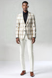 Blue Green Grid Notched Lapela 2 Peças Homens Prom Suits