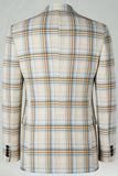 Blue Green Grid Notched Lapela 2 Peças Homens Prom Suits