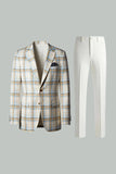 Blue Green Grid Notched Lapela 2 Peças Homens Prom Suits