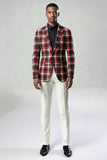 Blue Green Grid Notched Lapela 2 Peças Homens Prom Suits