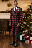 Preto Vermelho Grid Pico Lapela Peito Duplo 2 Peças Homens Prom Suits