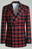 Preto Vermelho Grid Pico Lapela Peito Duplo 2 Peças Homens Prom Suits