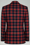Preto Vermelho Grid Pico Lapela Peito Duplo 2 Peças Homens Prom Suits