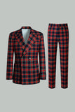 Preto Vermelho Grid Pico Lapela Peito Duplo 2 Peças Homens Prom Suits