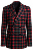 Preto Vermelho Grid Pico Lapela Peito Duplo 2 Peças Homens Prom Suits