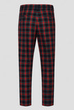 Preto Vermelho Grid Pico Lapela Peito Duplo 2 Peças Homens Prom Suits
