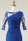 Sereia Azul Real Appliqued Ruched Mother of the Bride Dress with Sleeves