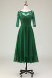 Verde Uma Linha Appliqued Midi Vestido Mãe da Noiva com Mangas