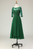 Verde Uma Linha Appliqued Midi Vestido Mãe da Noiva com Mangas