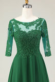 Verde Uma Linha Appliqued Midi Vestido Mãe da Noiva com Mangas